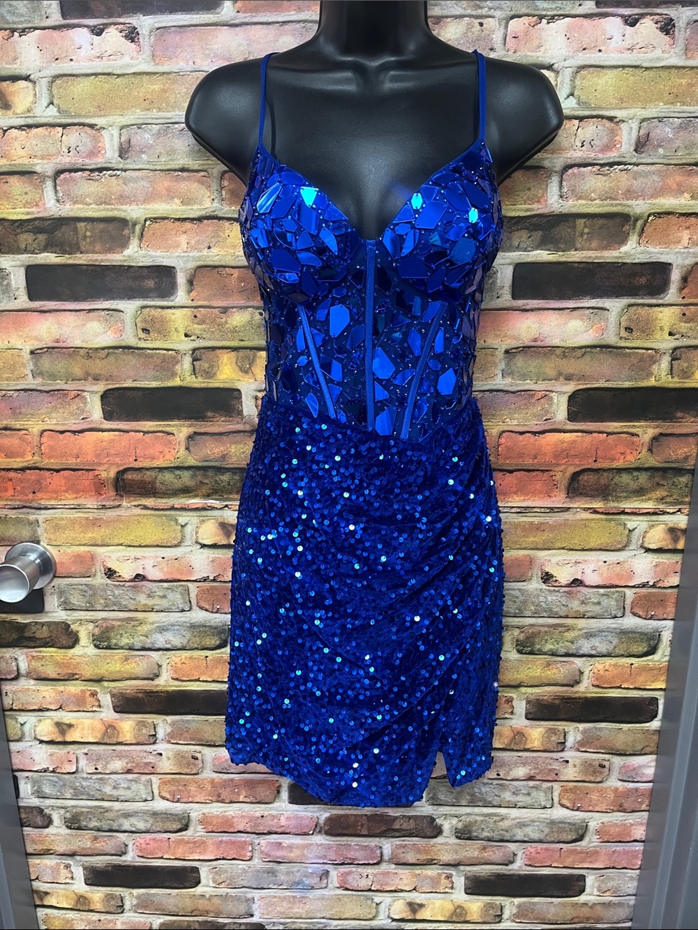 Royal Blue Sequin Mirrored Bodice Homecoming Dress